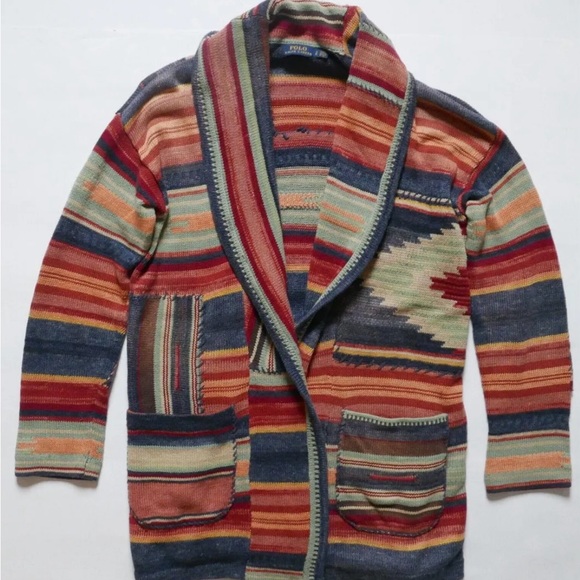 Ralph Lauren Sweaters - Vintage 90s POLO RALPH LAUREN XL Cardigan Southwest Aztec Navajo Silk Patchwork